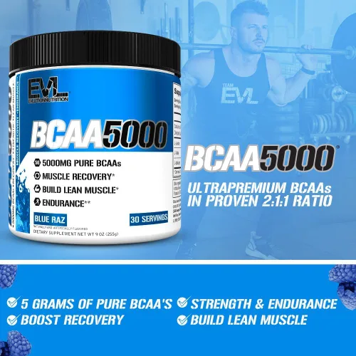 Vista 3 de Evlution EVL BCAAs - Polvo de aminoácidos BCAA en polvo, bebida de recuperación después del entrenamiento y energía sin estimulación previa al Azul