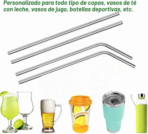 Vista 4 de VEHHE Popotes de metal de acero inoxidable Popotes para beber reutilizables - 10.5" Ultra largo 4 + 1 - Con cepillo de limpieza para vasos de 20/30