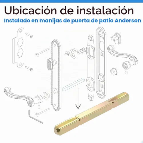 Vista 5 de 3-3/4 "Eje de manija de puerta para puerta de patio Andersen Frenchwood