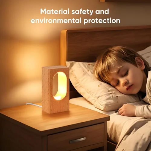 Vista 7 de LONRISWAY Lámpara de escritorio LED de madera, luz nocturna de noche de noche, iluminación LED regulable, lámpara de mesa creativa para decoración
