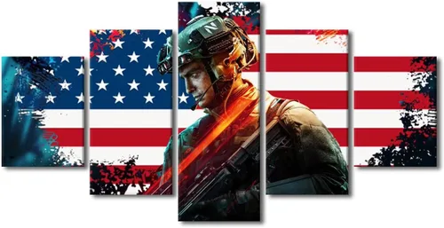 Vista 38 de Arte de pared para sala de estar, imágenes de la bandera estadounidense, impresión en lienzo, arte de pared militar de Estados Unidos de la Segunda