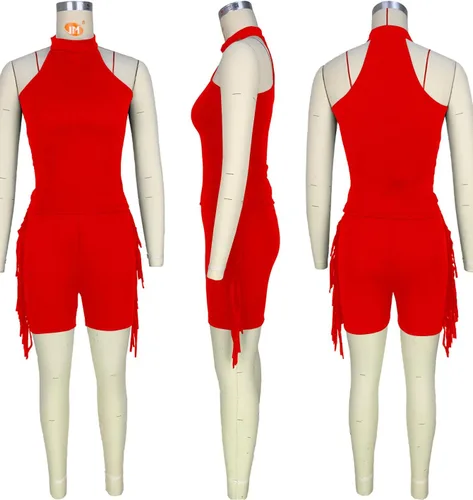 Vista 3 de LYANER Enterizo corto para mujer con borlas y cuello halter sin mangas