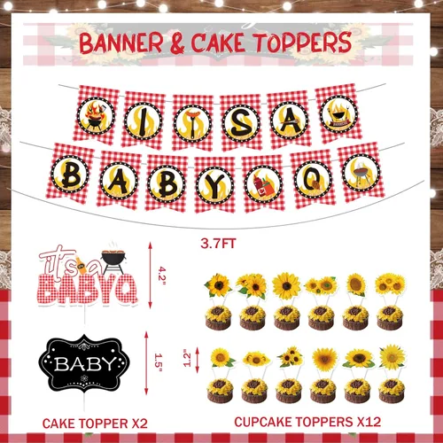 Vista 3 de 137 piezas de decoración de barbacoa para baby shower, Hombae Its A Baby Q, decoración de baby shower, telón de fondo, globo, guirnalda, pancarta
