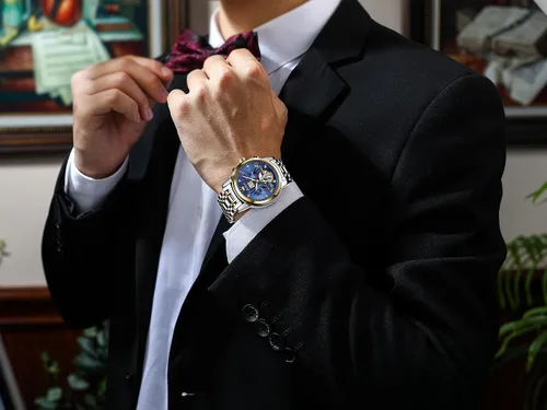 Vista 4 de OLEVS Relojes mecánicos automáticos para hombre, vestido de lujo, impermeable, cuerda automática, cronógrafo, de acero inoxidable, fecha luminosa