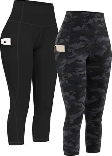 Vista 31 de PHISOCKAT Paquete de 2 pantalones de yoga de cintura alta con bolsillos, leggings de control de abdomen, leggings de yoga elásticos en 4 direcciones
