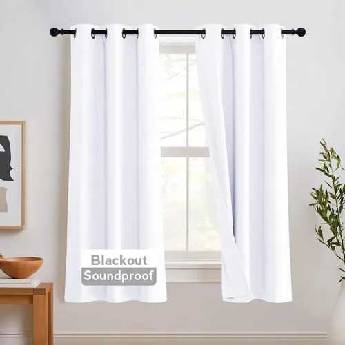 Vista 35 de RYB HOME - Cortinas con cancelación de ruido de 63 pulgadas de largo, juego de 2 paneles, 3 capas totales, cortinas opacas, insonorizadas