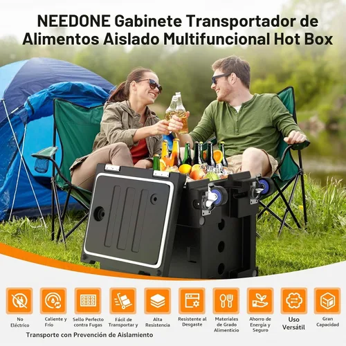 Vista 6 de NEEDONE Calentador de alimentos, contenedor de comida aislada LLDPE de 81 Qt para alimentos calientes/fríos, con hebillas dobles, ruedas