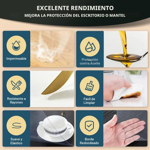 Vista 4 de Protección de mesa de PVC transparente de varios tamaños para mesa de comedor pequeña, resistente al calor, impermeable, tapete de computadora
