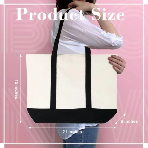 Vista 2 de Sherr Bolsa de lona a granel, 21 pulgadas de algodón en blanco con cremallera de bolsillo para transferencia de calor, regalos para mujeres y madres