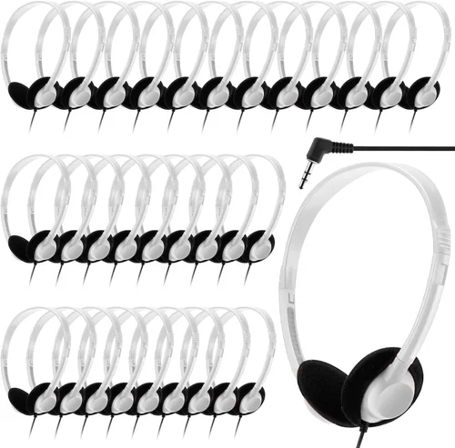 Vista 14 de Yunsailing Paquete de 20 auriculares a granel con diadema ajustable de 0.138 in, auriculares para programas de aprendizaje, laboratorio de Negro