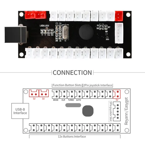 Vista 5 de Z ZOTHINGTON Zero Delay USB Encoder PC to HAPP JoystickHAPP Arcade Button for PC, MAME, Raspberry Pi, Arcade1Up - Three 5V Power Output for led