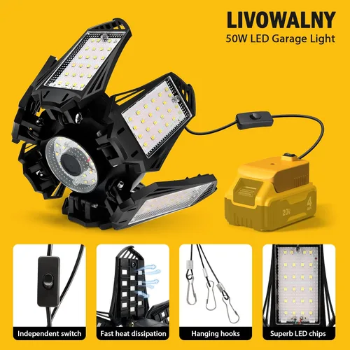 Vista 5 de Compresor de aire del inflador de neumáticos y luz de trabajo LED para la batería Dewalt 20V
