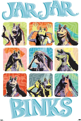 Vista 9 de Trends International Star Wars: The Phantom Menace - Jar Jar Binks Grid - Póster de pared, 22.4 pulgadas de largo x 14.7 pulgadas, versión enmarcada