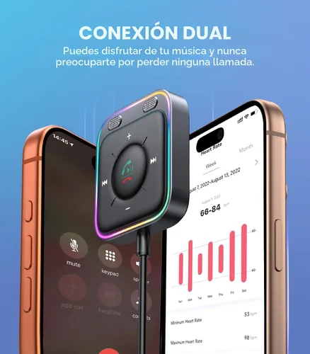 Vista 6 de JOYROOM Adaptador AUX Bluetooth 6.0 para automóvil, cancelación de ruido de micrófonos duales, Plug and Play, botón multifunción, adaptador de audio