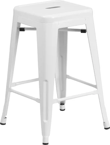 Vista 42 de Taburete de 24 pulgadas de alto para interior y exterior con asiento cuadrado., Metal, Negro