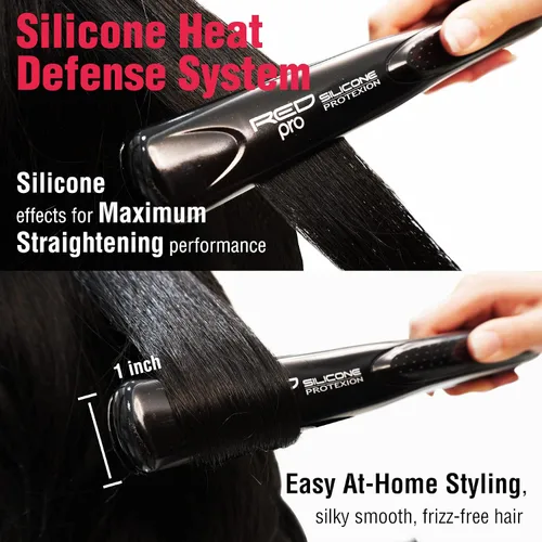 Vista 2 de Red Pro - Plancha plana de silicona Protexion de 1 pulgada, ajuste de temperatura ajustable, ultrafino, ligero, adecuado para todo tipo de cabello