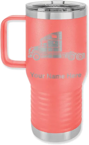 Vista 42 de LaserGram Taza de café aislada al vacío de 15 onzas, cabina de camión, grabado personalizado incluido (negro)