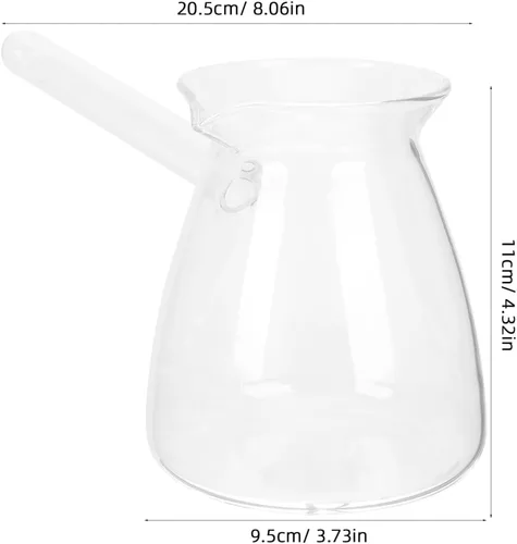 Vista 5 de Hemoton Cafetera turca de vidrio de borosilicato de 14.25 onzas, cafetera para estufa con asa, calentador de leche, chocolate caliente o mantequilla