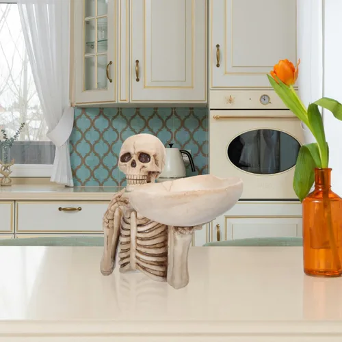 Vista 3 de Bandeja de almacenamiento de calavera, decoración de Halloween, material de resina, forma de esqueleto vívido