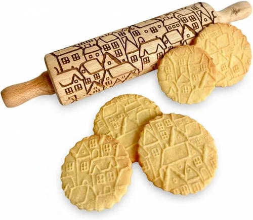 Vista 17 de Rodillo en relieve BEEHIVE. Rodillo de masa grabado con láser para galletas caseras y cerámica por Algis Crafts