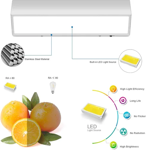 Vista 3 de Barra de luz LED moderna para tocador de baño (16 pulgadas, 5 CCT, regulable), accesorios de iluminación de pared de baño de acrílico moderno sobre
