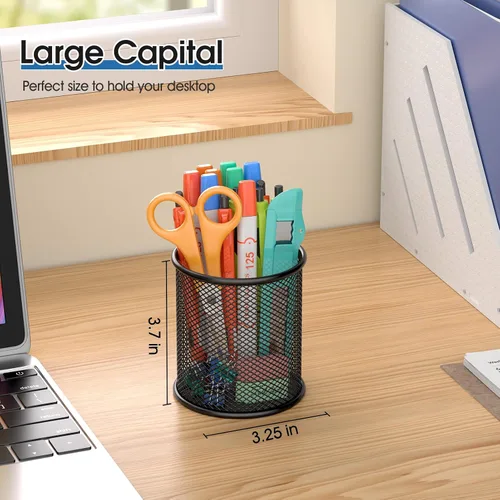 Vista 5 de MaxGear Soporte para bolígrafos, paquete de 3 soportes para lápices para escritorio, organizador de escritorio de metal de malla premium