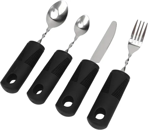 Vista 3 de Utensilios adaptables para manos de artritis con peso, fácil de comer, para pacientes con temblores, acero inoxidable