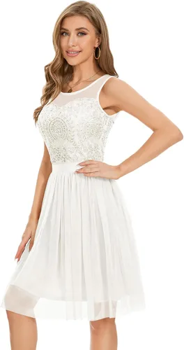 Vista 2 de Bridesmay Vestido corto de tul para mujer, vestido de fiesta de graduación, vestido de cóctel con lentejuelas y cuentas 2023 para fiesta de boda