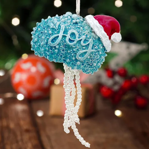 Vista 2 de Adornos de Navidad costeros – Caballito de mar, medusa, pulpo, decoración de árbol de playa, juego de 3