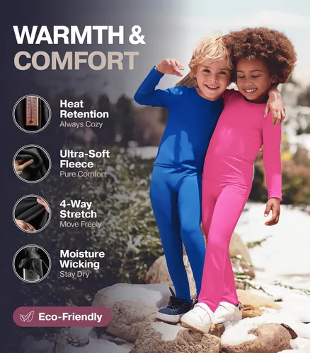 Vista 2 de Thermajane Ropa interior térmica para niños, pantalones largos, conjunto de ropa interior térmica para niñas, ropa interior larga para niños