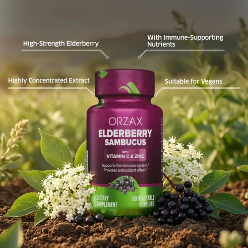 Vista 3 de ORZAX Cápsulas de saúco, suplemento de apoyo inmunológico con vitamina C y zinc de saúco, suplemento antioxidante para mujeres y hombres