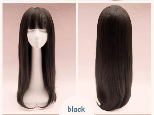 Vista 2 de Extensiones de pelo liso de 25.6 pulgadas con flequillo para mujeres negras, color negro, 4.59 oz