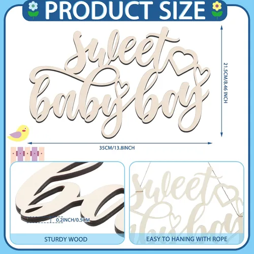 Vista 2 de Tradder Letrero de madera con texto en inglés «Sweet Baby Show» para decoración de baby shower, para recién nacido, revelación de género, fiesta