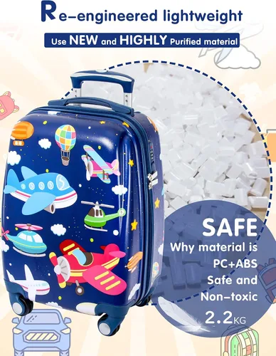 Vista 2 de Maleta de mano para niños con 4 ruedas, funda rígida para que los niños pequeños viajen, B-PLA, Katong
