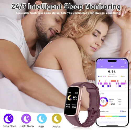 Vista 4 de Rastreador de actividad física con frecuencia cardíaca 24/7, oxígeno en sangre, rastreador de sueño, reloj de fitness impermeable de 1.47 pulgadas