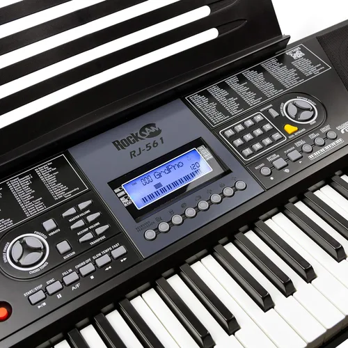 Vista 7 de Teclado electrónico RockJam de 61 teclas superkit con soporte, taburete, auriculares y fuente de alimentación