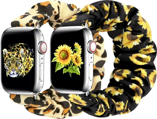 Vista 13 de Greatfine - Correa elástica para reloj Apple Watch Scrunchie de 38mm 40mm 42mm 44mm, correa elástica suave, con iWatch Series 6 SE 5 4 3 2 1, S L