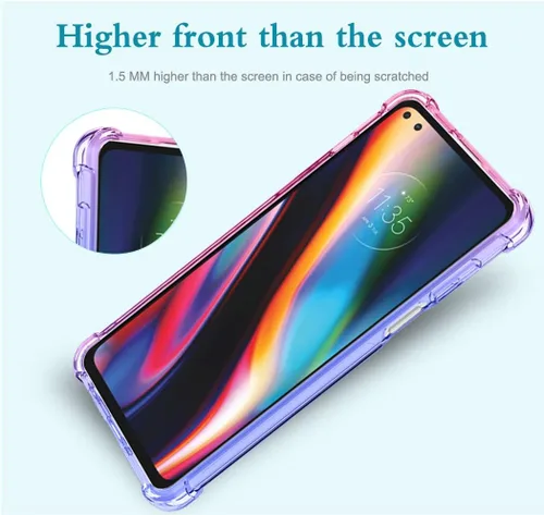 Vista 5 de Funda para Moto G 5G Plus/Moto One 5G con protector de pantalla de vidrio templado, transparente degradado delgado, a prueba de golpes, TPU
