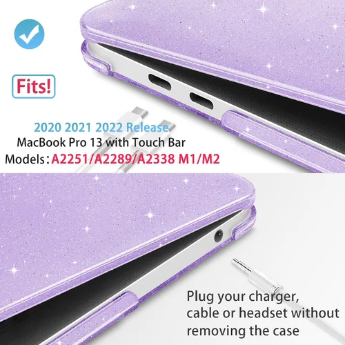 Vista 2 de Mektron Funda con purpurina para MacBook Pro 2020 de 13 pulgadas A2338 M2 compatible con versión 2021 2022 M1 A2289 A2251, cubierta rígida