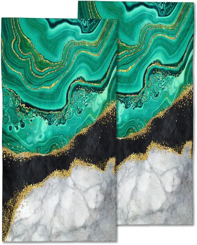 Vista 8 de Juego de 2 toallas de mano verde azulado y gris, pintura de arte abstracto, toallas de cocina con punta de los dedos, 28 x 14 pulgadas, paño suave