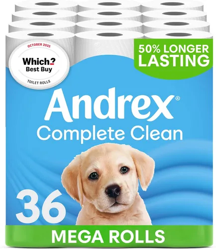 Vista 6 de Andrex 12 rollos de papel higiénico Complete Clean (anteriormente Andrex Classic Clean) Papel higiénico inmejorable con onda 3D única, certificado