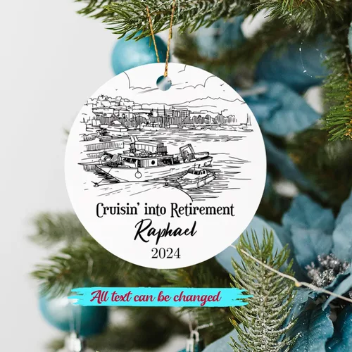 Vista 2 de Adorno personalizado de capitán de barco para hombres y mujeres, adorno de capitán de Navidad 2024, texto personalizado y nombre del año, recuerdos
