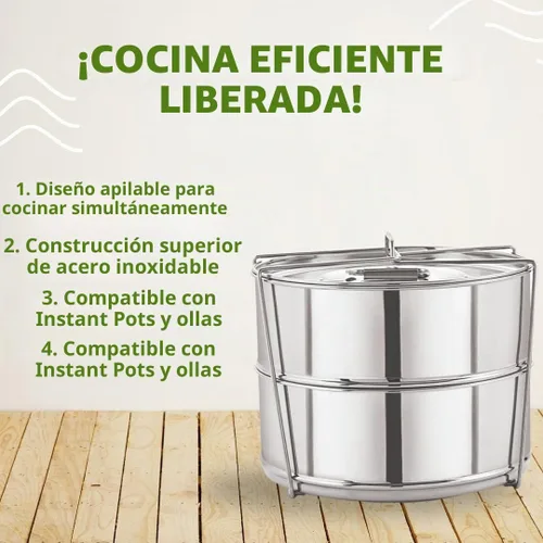 Vista 6 de Instant Pot olla de presión de acero inoxidable con inserto apilable de vaporera y tapa