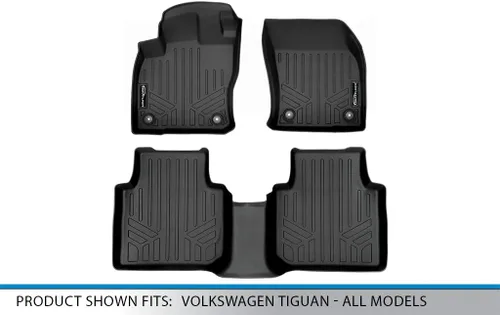 Vista 5 de SMARTLINER Juego de tapetes de piso de ajuste personalizado de 2 filas compatibles con Volkswagen Tiguan 2018-2024