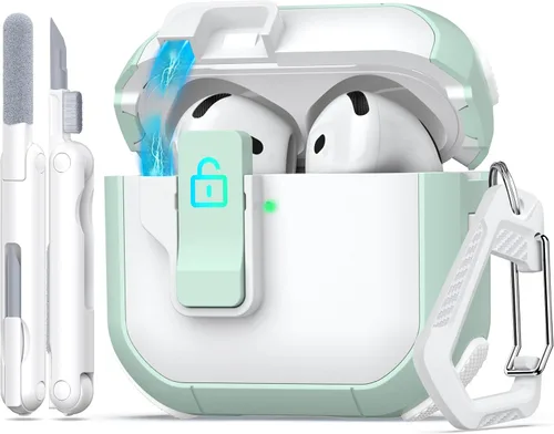 Vista 11 de Funda para AirPods de 4ª Generación, Diseño Transparente con Tapa Emergente Automática, Incluye Herramienta de Limpieza, Duradera y Resistente a