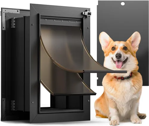 Vista 10 de Puerta para perro XL para pared, puerta de perro extra grande totalmente de aluminio, puerta de servicio pesado para mascotas, fácil de instalar, 2