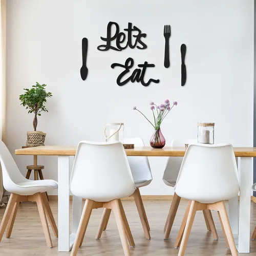 Vista 2 de Jetec 5 carteles de decoración de pared de cocina, tenedor, cuchara, cuchillo, decoración de cocina, letrero rústico de madera para decoración