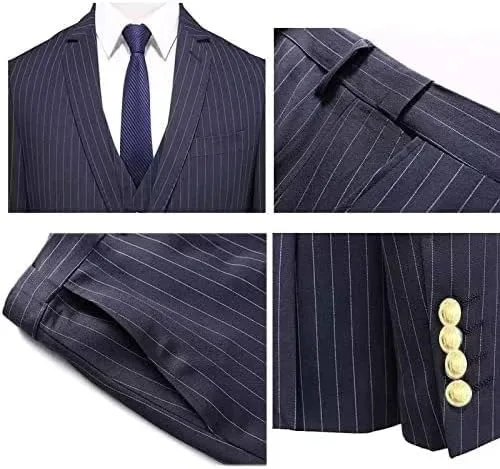 Vista 5 de Traje de rayas para hombre, ajuste delgado, 2 piezas, doble botonadura para boda, Halloween, Navidad, graduación, blazer y pantalones dorados