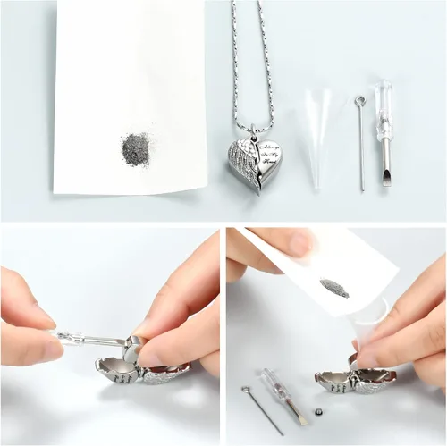 Vista 5 de Imrsanl Joyería de cremación para cenizas, collar de urna de corazón, colgantes, cenizas para mujeres, hombres, recuerdo familiar, ala de ángel