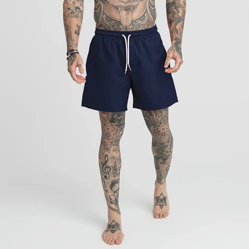 Vista 8 de Pantalones cortos holgados para hombre, de verano, casual, cintura elástica, pantalones cortos de viaje con cordón de pierna recta, pantalones